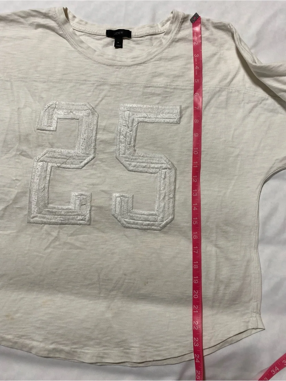 J. Crew White Appliqué '25' Long Sleeve Tee